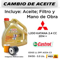 CAMBIO DE ACEITE  MITSUBISHI  L200  4X4  KATANA 2.4 CC  2014 + | CASTROL EDGE LL DPF ACEA C3 5W30 - FILTRO W9066 SAKURA