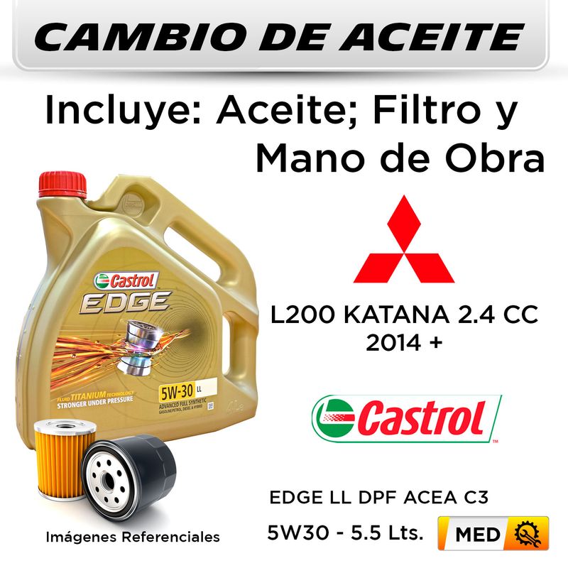 CAMBIO-DE-ACEITE--MITSUBISHI--L200--4X4--KATANA-2.4-CC--2014---|-CASTROL-EDGE-LL-DPF-ACEA-C3-5W30---FILTRO-W9066-SAKURA