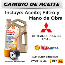 CAMBIO DE ACEITE  MITSUBISHI  OUTLANDER 2.4 CC  2014 + | SHELL HELIX ULTRA SINTETICO 0W20 4LT - FILTRO W610/82 HANZO