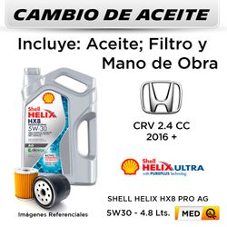 CAMBIO DE ACEITE  HONDA  CRV 2.4 CC  2016 + | SHELL HELIX HX8 PRO AG 5W30 - FILTRO W610/82 HANZO