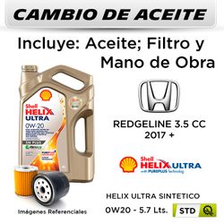 CAMBIO DE ACEITE  HONDA  REDGELINE 3.5 CC  2017 + | SHELL HELIX ULTRA SINTETICO 0W20 4LT - FILTRO W610/82 HANZO