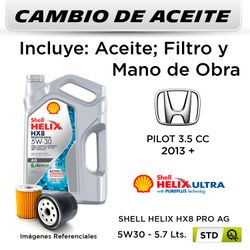 CAMBIO DE ACEITE  HONDA  PILOT 3.5 CC  2013 + | SHELL HELIX HX8 PRO AG 5W30 - FILTRO W610/82 HANZO