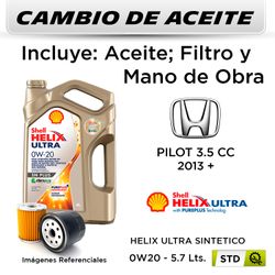 CAMBIO DE ACEITE  HONDA  PILOT 3.5 CC  2013 + | SHELL HELIX ULTRA SINTETICO 0W20 4LT - FILTRO W610/82 HANZO