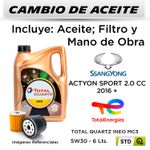 CAMBIO-DE-ACEITE--SSANGYONG--ACTYON-SPORT-2.0-CC--2016---|-TOTAL-QUARTZ-INEO-MC3-5W30---FILTRO-HU613X-HANZO