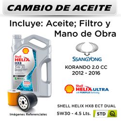 CAMBIO DE ACEITE  SSANGYONG  KORANDO 2.0 CC  2012 - 2016 | SHELL HELIX HX8 ECT DUAL 5W30 - FILTRO HU613X HANZO