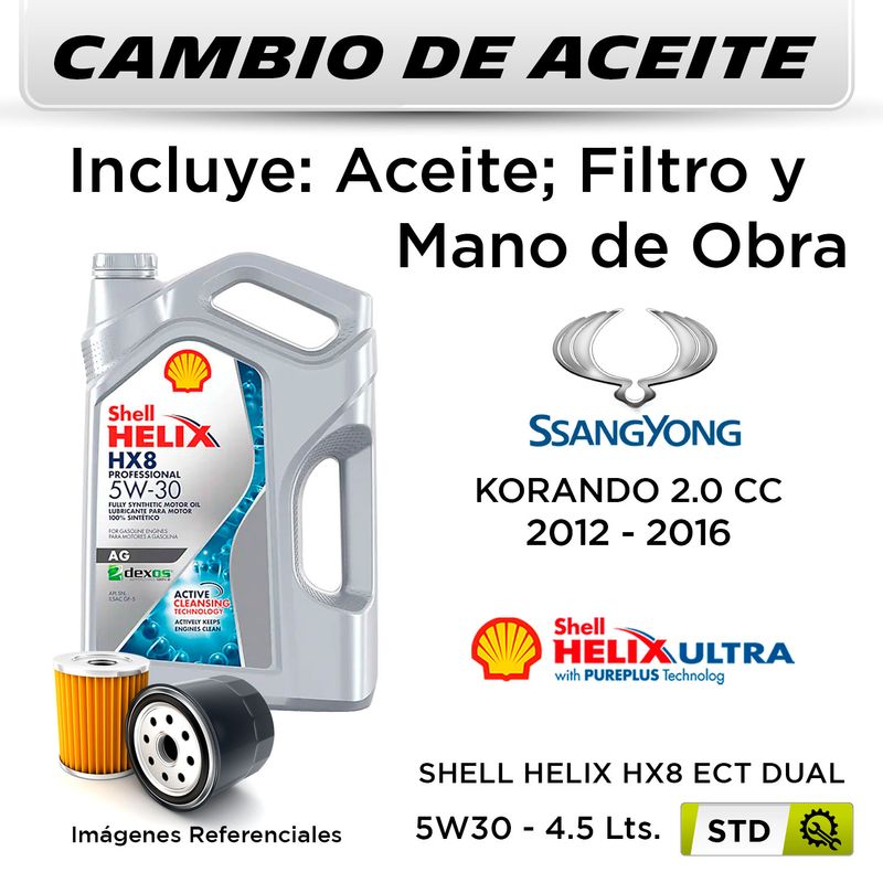 CAMBIO-DE-ACEITE--SSANGYONG--KORANDO-2.0-CC--2012---2016-|-SHELL-HELIX-HX8-ECT-DUAL-5W30---FILTRO-HU613X-HANZO