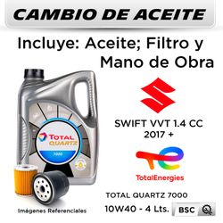 CAMBIO DE ACEITE  SUZUKI  SWIFT VVT 1.4 CC  2017 + | TOTAL QUARTZ 7000 10W40 4 LTS - FILTRO W67/81 HANZO