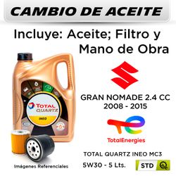 CAMBIO DE ACEITE  SUZUKI  GRAN NOMADE GLX 2.4 CC  2008 - 2015 | TOTAL QUARTZ INEO MC3 5W30 - FILTRO W610/80 HANZO