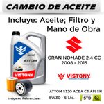 CAMBIO-DE-ACEITE--SUZUKI--GRAN-NOMADE-GLX-2.4-CC--2008---2015-|-VISTONY-ATTOM-5W30-S320-ACEA-C3-API-SN---FILTRO-W610-80-HANZO