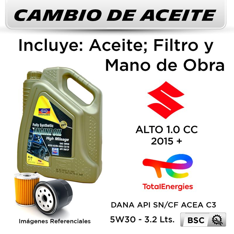 CAMBIO-DE-ACEITE--SUZUKI--ALTO-1.0-CC--2015---|-DANA-5W30-SAE-API-SN-CF-ACEA-C3---FILTRO-W67-81-HANZO