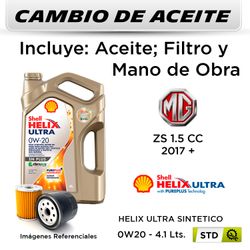 CAMBIO DE ACEITE  MG  ZS 1.5 CC  2017 + | SHELL HELIX ULTRA SINTETICO 0W20 4LT - FILTRO W713/15 STP