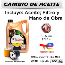 CAMBIO DE ACEITE  MG  3 1.5 CC  2015 + | TOTAL QUARTZ INEO MC3 5W30 - FILTRO W713/15 STP