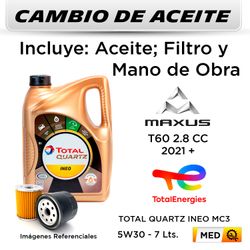 CAMBIO DE ACEITE  MAXUS  T60 2.8 CC  2021 + | TOTAL QUARTZ INEO MC3 5W30 - FILTRO W830/3 STP