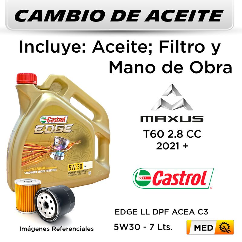 CAMBIO-DE-ACEITE--MAXUS--T60-2.8-CC--2021---|-CASTROL-EDGE-LL-DPF-ACEA-C3-5W30---FILTRO-W830-3-STP