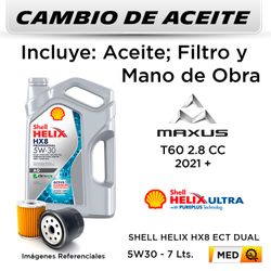 CAMBIO DE ACEITE  MAXUS  T60 2.8 CC  2021 + | SHELL HELIX HX8 ECT DUAL 5W30 - FILTRO W830/3 STP