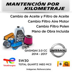 MANTENCIÓN POR KILOMETRAJE NISSAN QASHQAI 2.0 CC 2014 - 2017 | SERVICIO TODO INCLUIDO - B KB001