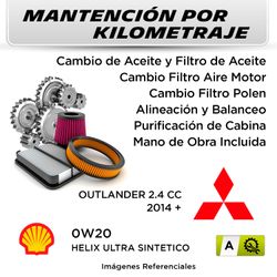 MANTENCIÓN POR KILOMETRAJE MITSUBISHI OUTLANDER 2.4 CC 2014 + | SERVICIO TODO INCLUIDO - A KA01