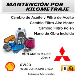 MANTENCIÓN POR KILOMETRAJE MITSUBISHI OUTLANDER 2.4 CC 2014 + | SERVICIO TODO INCLUIDO - B KB01