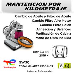 MANTENCIÓN POR KILOMETRAJE HONDA CRV 2.4 CC 2016 + | SERVICIO TODO INCLUIDO - A KA1