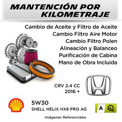 MANTENCIÓN POR KILOMETRAJE HONDA CRV 2.4 CC 2016 + | SERVICIO TODO INCLUIDO - A KA2