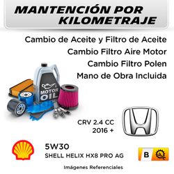 MANTENCIÓN POR KILOMETRAJE HONDA CRV 2.4 CC 2016 + | SERVICIO TODO INCLUIDO - B KB2