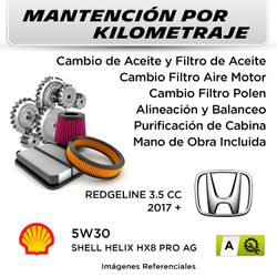 MANTENCIÓN POR KILOMETRAJE HONDA REDGELINE 3.5 CC 2017 + | SERVICIO TODO INCLUIDO - A KA2