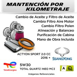 MANTENCIÓN POR KILOMETRAJE SSANGYONG ACTYON SPORT 2.0 CC 2016 + | SERVICIO TODO INCLUIDO - A KA1