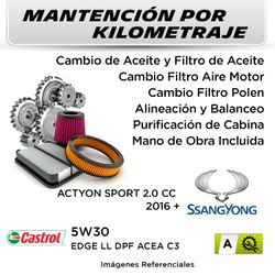 MANTENCIÓN POR KILOMETRAJE SSANGYONG ACTYON SPORT 2.0 CC 2016 + | SERVICIO TODO INCLUIDO - A KA2