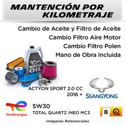 MANTENCIÓN POR KILOMETRAJE SSANGYONG ACTYON SPORT 2.0 CC 2016 + | SERVICIO TODO INCLUIDO - B KB1