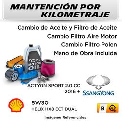 MANTENCIÓN POR KILOMETRAJE SSANGYONG ACTYON SPORT 2.0 CC 2016 + | SERVICIO TODO INCLUIDO - B KB3