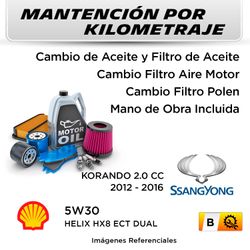 MANTENCIÓN POR KILOMETRAJE SSANGYONG KORANDO 2.0 CC 2012 - 2016 | SERVICIO TODO INCLUIDO - B KB03