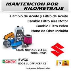 MANTENCIÓN POR KILOMETRAJE SUZUKI GRAN NOMADE 2.4 CC 2008 - 2015 | SERVICIO TODO INCLUIDO - B KB02