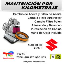 MANTENCIÓN POR KILOMETRAJE SUZUKI ALTO 1.0 CC 2015 + | SERVICIO TODO INCLUIDO - A KA00001