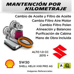 MANTENCIÓN POR KILOMETRAJE SUZUKI ALTO 1.0 CC 2015 + | SERVICIO TODO INCLUIDO - A KA00002