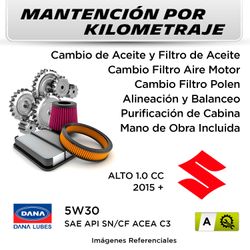 MANTENCIÓN POR KILOMETRAJE SUZUKI ALTO 1.0 CC 2015 + | SERVICIO TODO INCLUIDO - A KA00004