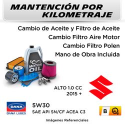 MANTENCIÓN POR KILOMETRAJE SUZUKI ALTO 1.0 CC 2015 + | SERVICIO TODO INCLUIDO - B KB00004