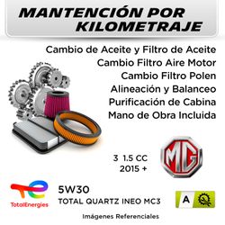 MANTENCIÓN POR KILOMETRAJE MG 3 1.5 CC 2015 + | SERVICIO TODO INCLUIDO - A KA000001