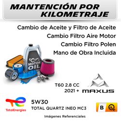 MANTENCIÓN POR KILOMETRAJE MAXUS T60 2.8 CC 2021 + | SERVICIO TODO INCLUIDO - B KB1