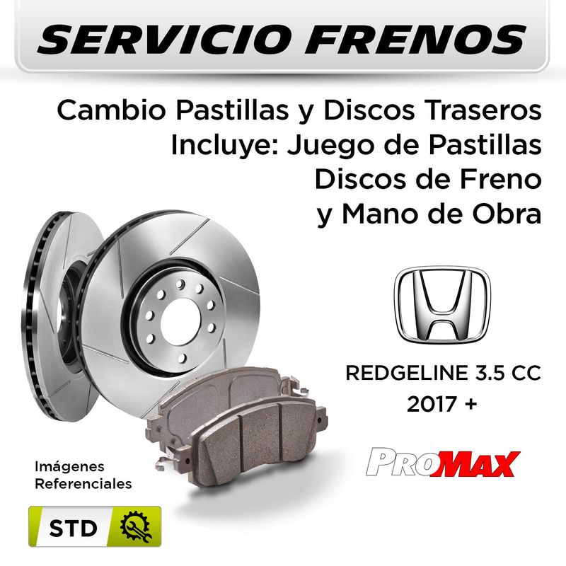 FRENOS---CAMBIO-PASTILLAS-Y-DISCOS-HONDA-REDGELINE-3.5-CC-2017---|-TRASEROS----PAST.-PROMAX---DISC.-PROMAX