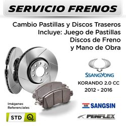 FRENOS - CAMBIO PASTILLAS Y DISCOS SSANGYONG KORANDO 2.0 CC 2012 - 2016 | TRASEROS  - PAST. PENFLEX - DISC. SANGSIN