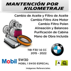 MANTENCIÓN POR KILOMETRAJE  BMW 118I F30 1.6cc  2015 - 2022   | SERVICIO TODO INCLUIDO - A KA01