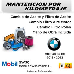 MANTENCIÓN POR KILOMETRAJE  BMW 118I F30 1.6cc  2015 - 2022   | SERVICIO TODO INCLUIDO - B KB01