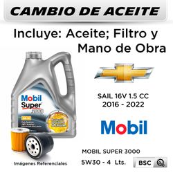 CAMBIO DE ACEITE CHEVROLET SAIL 16V 1.5 2016 - 2022 | MOBIL SUPER 3000 5W30 4 LTS - HANZO W68/85