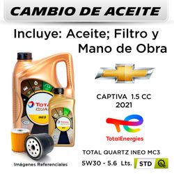 CAMBIO DE ACEITE CHEVROLET CAPTIVA  1.5 2021  | TOTAL QUARTZ  INEO MC3 5W30 5.6 LTS - WURTEX W712/81