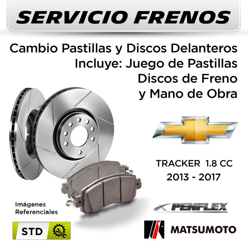 FRENOS---CAMBIO-PASTILLAS-Y-DISCOS-CHEVROLET-TRACKER-1.8-CC-2013---2017-|-DELANTEROS---PAST.-MATSUMOTO---DISC.-PENFLEX