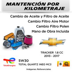 MANTENCIÓN POR KILOMETRAJE CHEVROLET TRACKER 1.8 CC 2013 - 2017 | SERVICIO TODO INCLUIDO - KB01