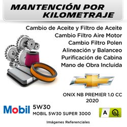 MANTENCIÓN POR KILOMETRAJE CHEVROLET ONIX NB PREMIER 1.0 CC 2020 | SERVICIO TODO INCLUIDO - A001