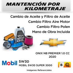 MANTENCIÓN POR KILOMETRAJE CHEVROLET ONIX NB PREMIER 1.0 CC 2020 | SERVICIO TODO INCLUIDO - B001