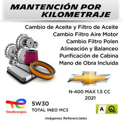 MANTENCIÓN POR KILOMETRAJE CHEVROLET N-400 MAX 1.5 CC 2021 | SERVICIO TODO INCLUIDO - A001