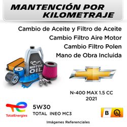 MANTENCIÓN POR KILOMETRAJE CHEVROLET N-400 MAX 1.5 CC 2021 | SERVICIO TODO INCLUIDO - B001